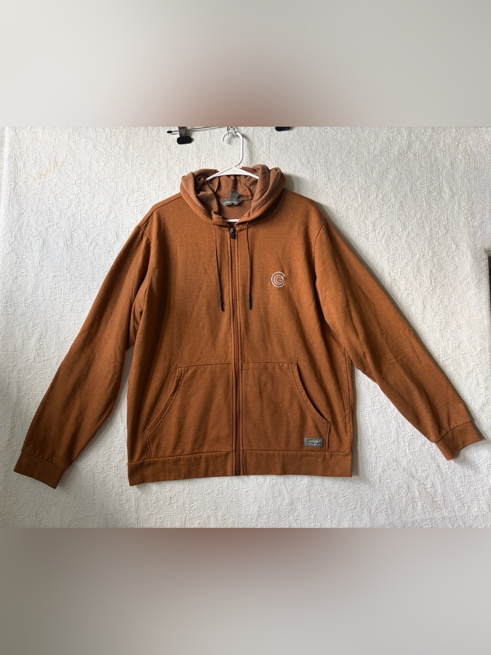 Eddie Bauer Men's Full Zip-Up Fleece Hoodie in Burnt Orange